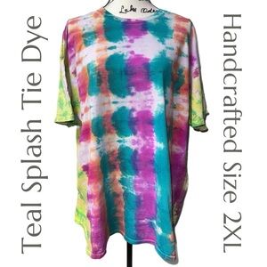 Handcrafted Teal Splash Tie-Dye T-Shirt - Heavy Cotton Unisex - Gildan 2XL